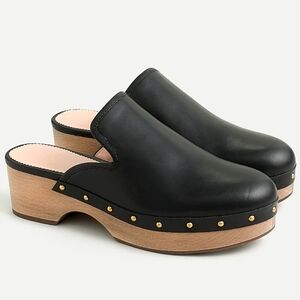 J.Crew Black Leather Gold Studded Wooden Clogs Size 8.5